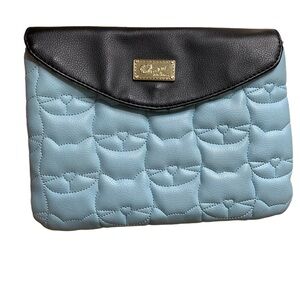 Luv Betsey Blue Quilted Cat Bag Mini Clutch Makeup Clip on